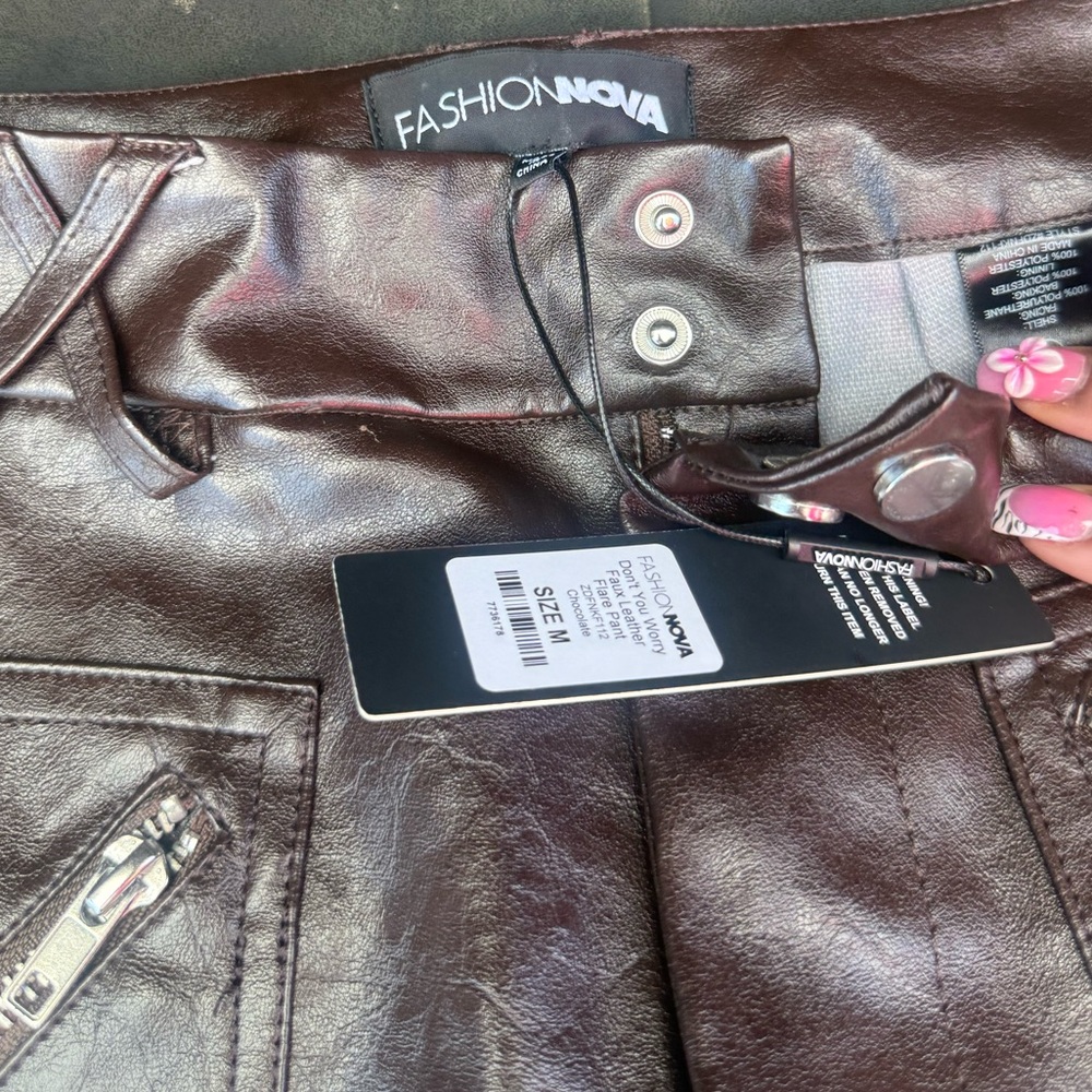 Fashion Nova Shiny Brown Leather Pants